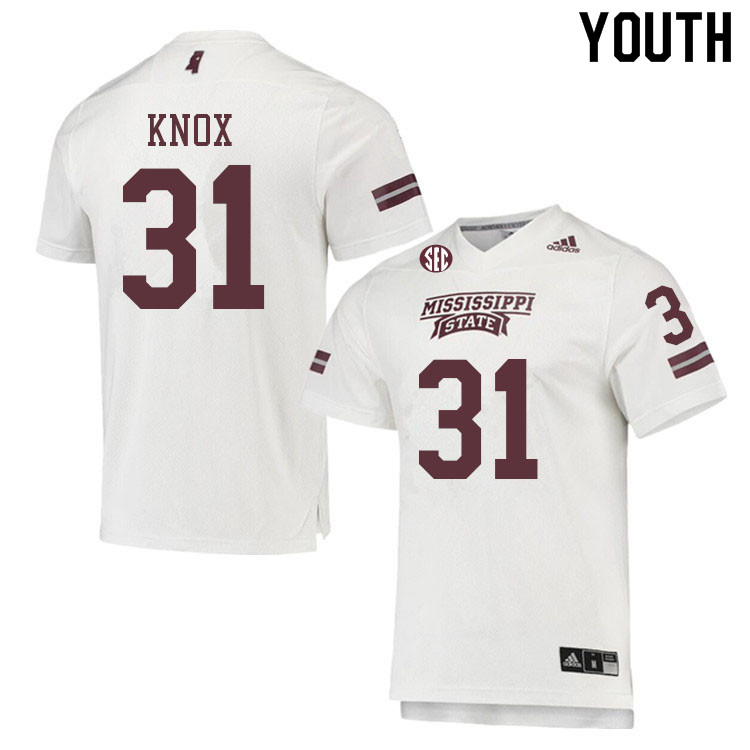 Youth #31 Teddy Knox Mississippi State Bulldogs College Football Jerseys Sale-White